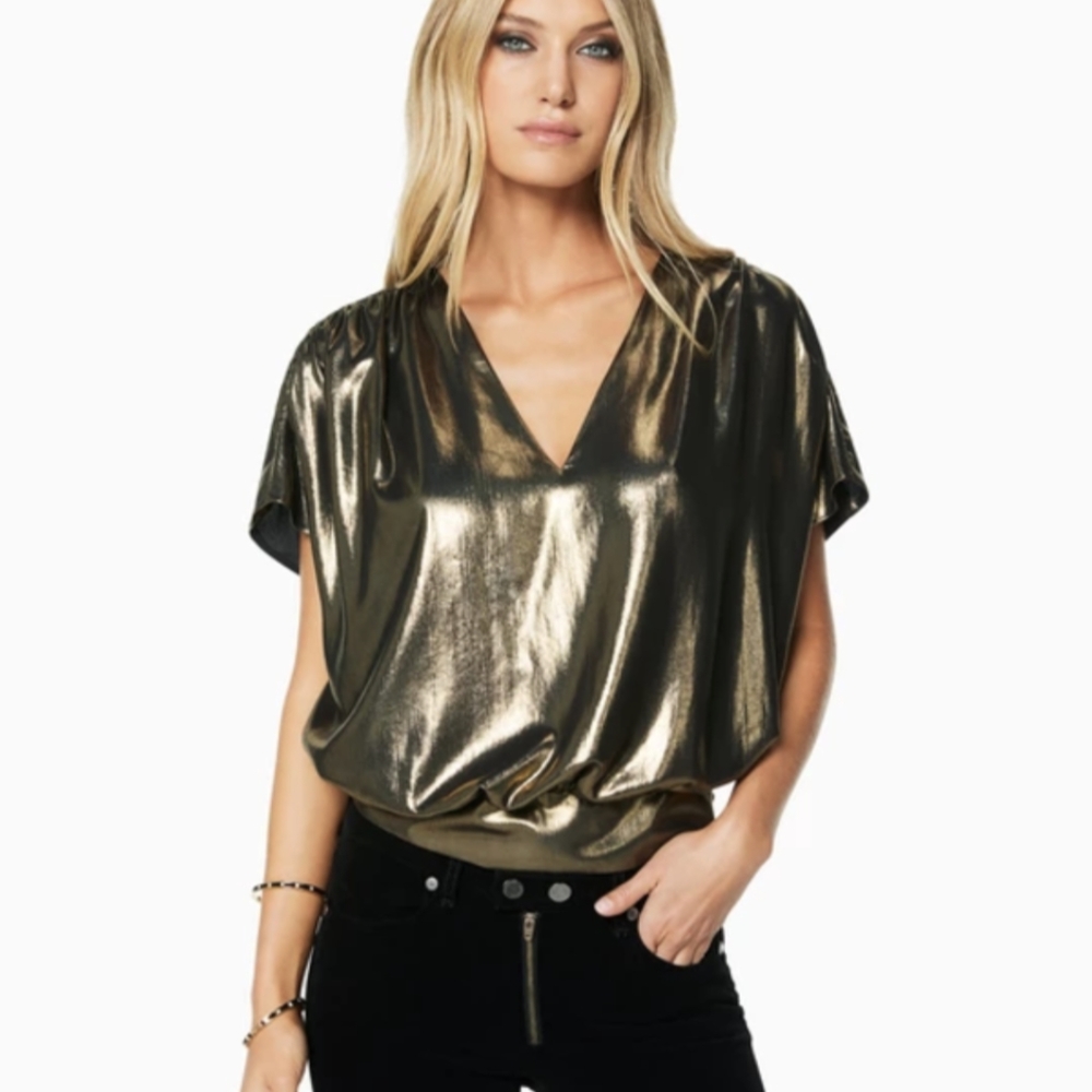 Ramy Brook Gold Metallic V-Neck Batwing Top - Arabelle Copper